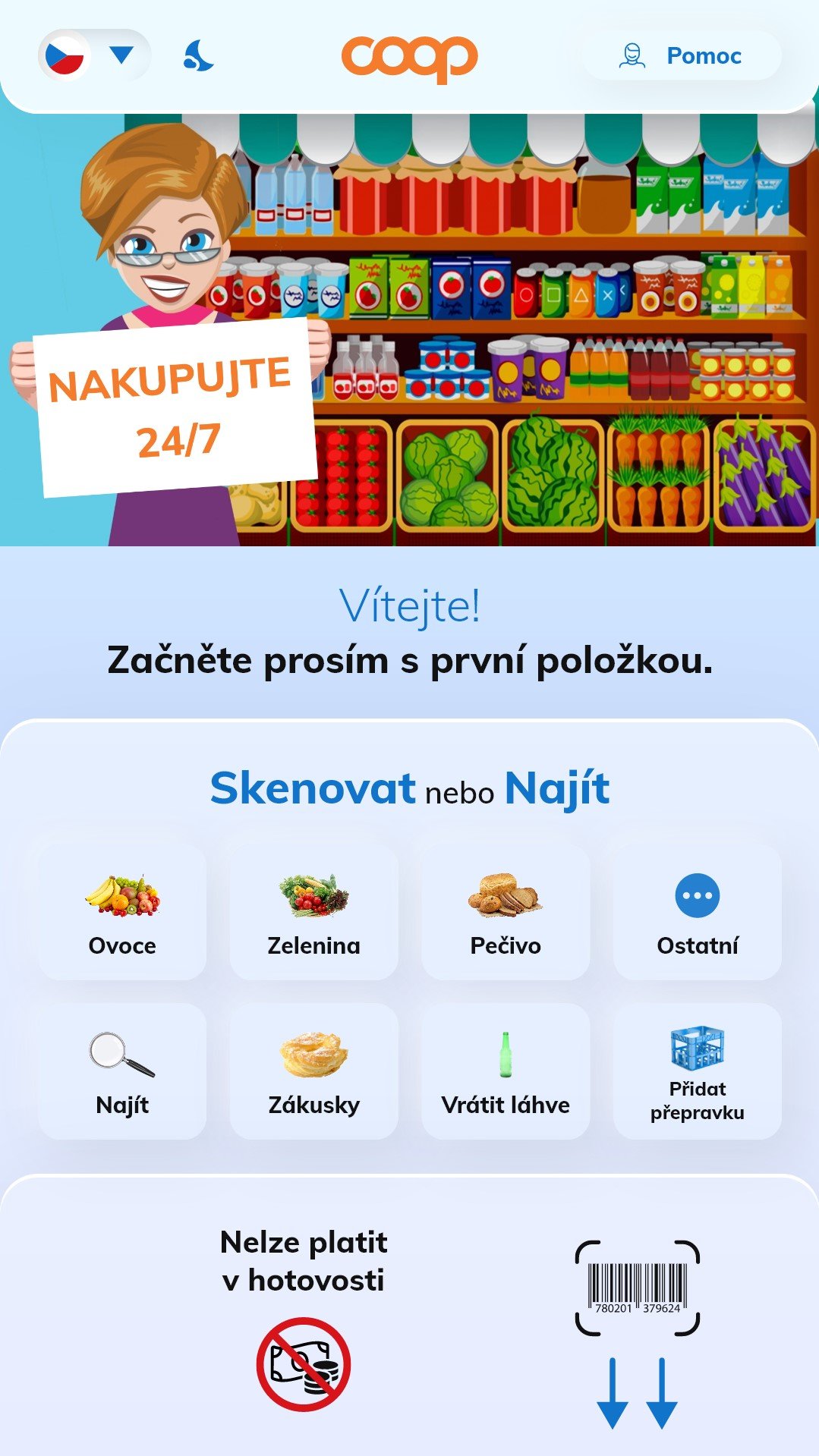 sco-welcome Samoobslužná pokladna - uvítací stránka